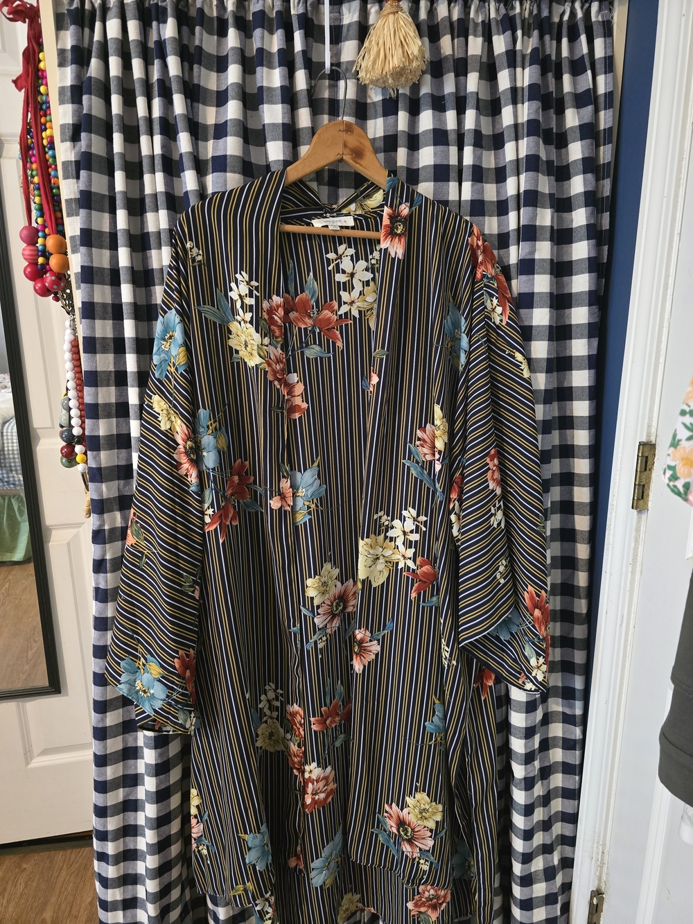 Umgee Black Striped Maxi Dress with Multicolor Floral Print